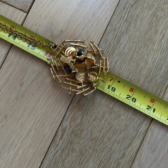 Brutalist Gold Tone Plated Abstract Modernist Necklace with Faceted Black Beads - Picture 11 of 12